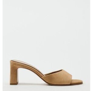 ZARA Tan Suede Heels Slide Sandals New